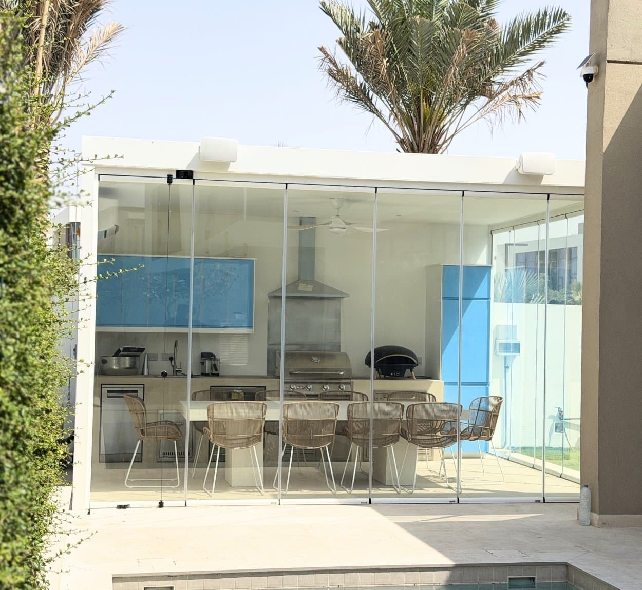 Frameless folding glass wall partition installed in UAE